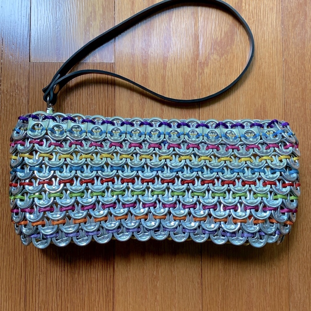 Recycled pop top rainbow clutch